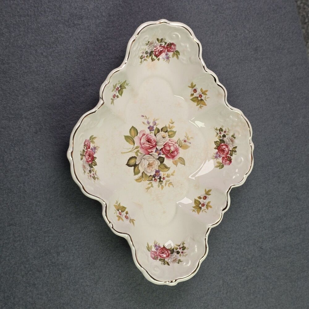 Vintage James Kent Old Foley Scalloped Porcelain Dish Pink Roses Gold Trim - Picture 6 of 12